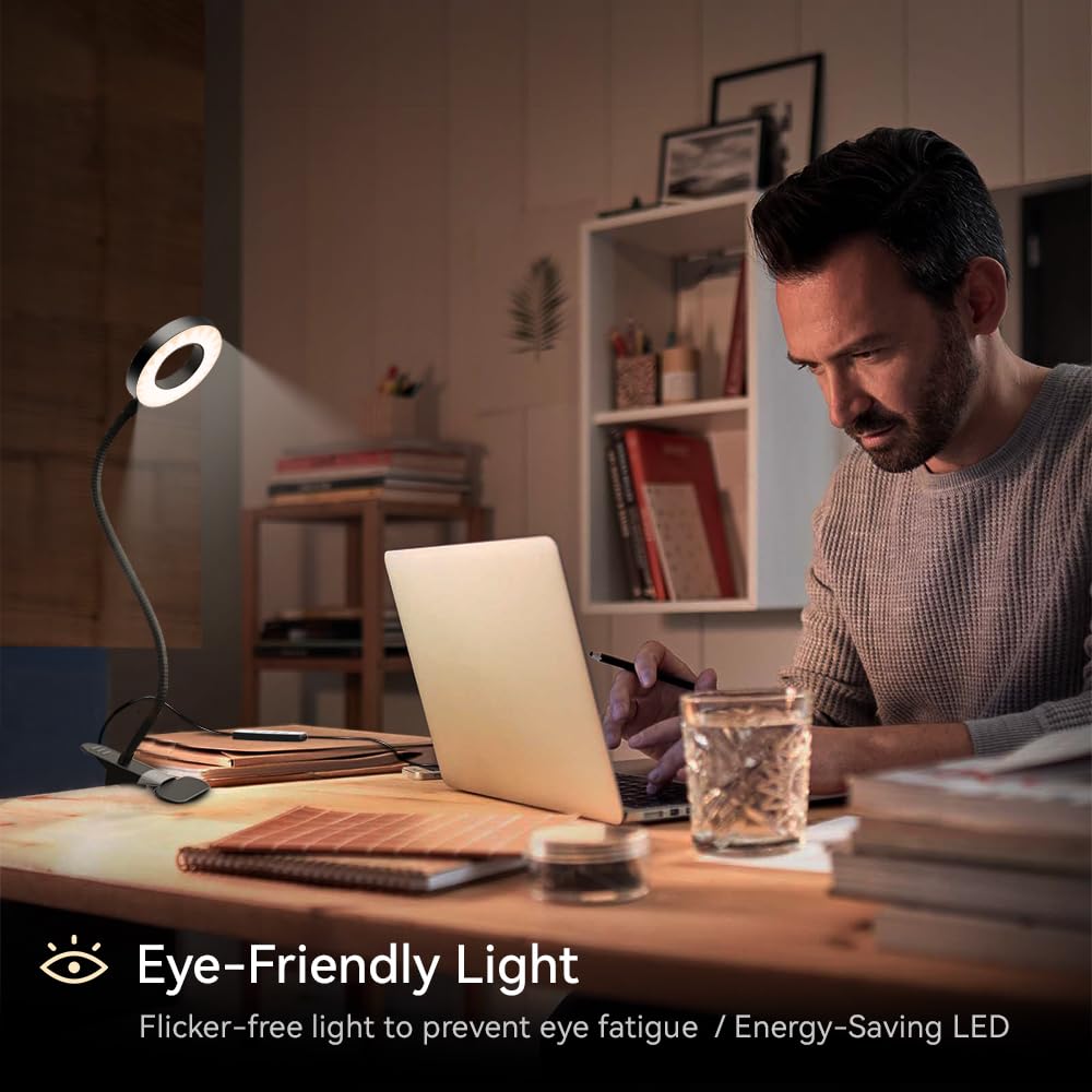 LED Desk Lamp Clip on Light with 3 Color Modes 10 Brightness Ring/Clamp Light 36