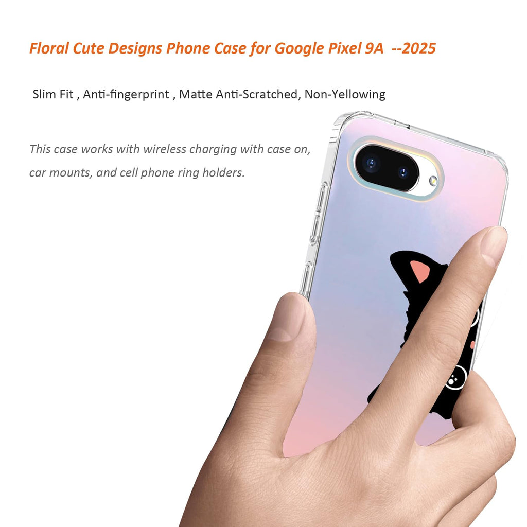 Google Pixel 9a Case 2025, Slim Clear Matte Cute Flowers Floral Design for G