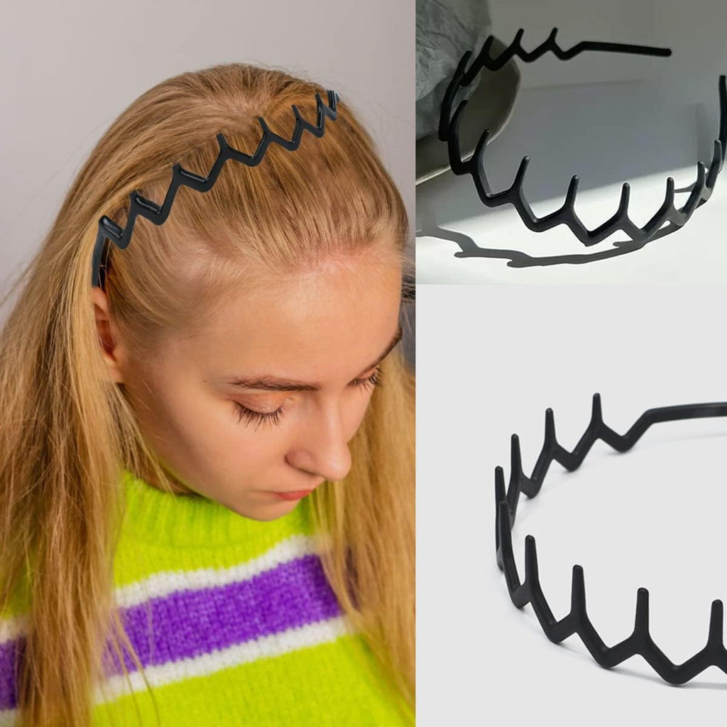 8 PCS Fashion No Slip Effortless Plastic Headbands with Teeth Comb Black Skinny