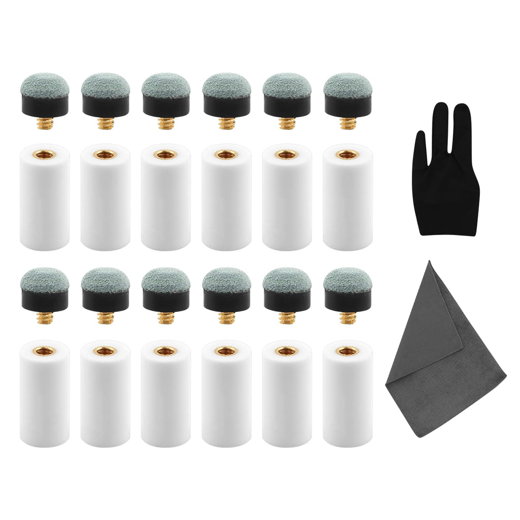 Cue Tips Replacement Kit, 12 Set Screw On Billiard Pool Cue Stick Tips, White an
