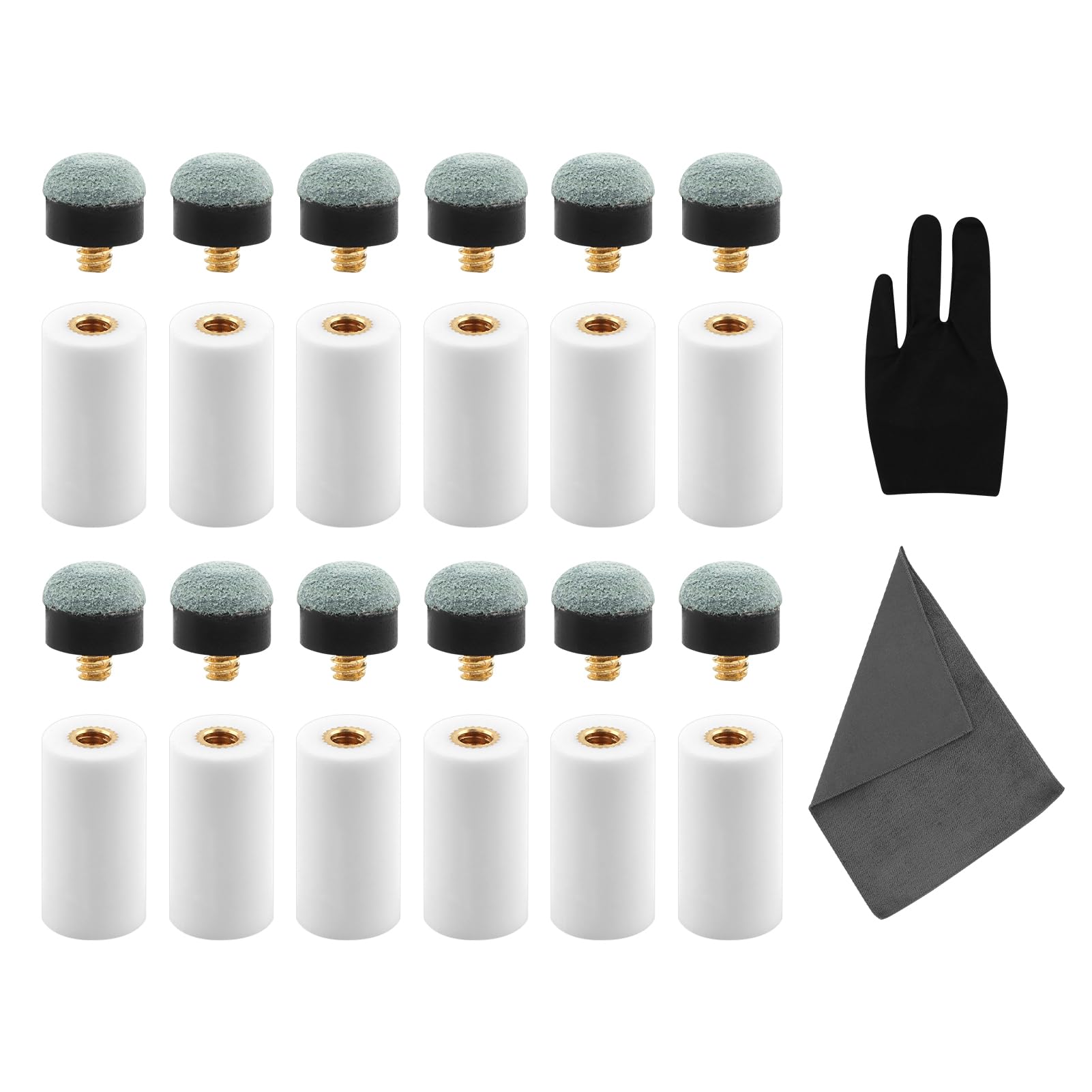 Cue Tips Replacement Kit, 12 Set Screw On Billiard Pool Cue Stick Tips, White an