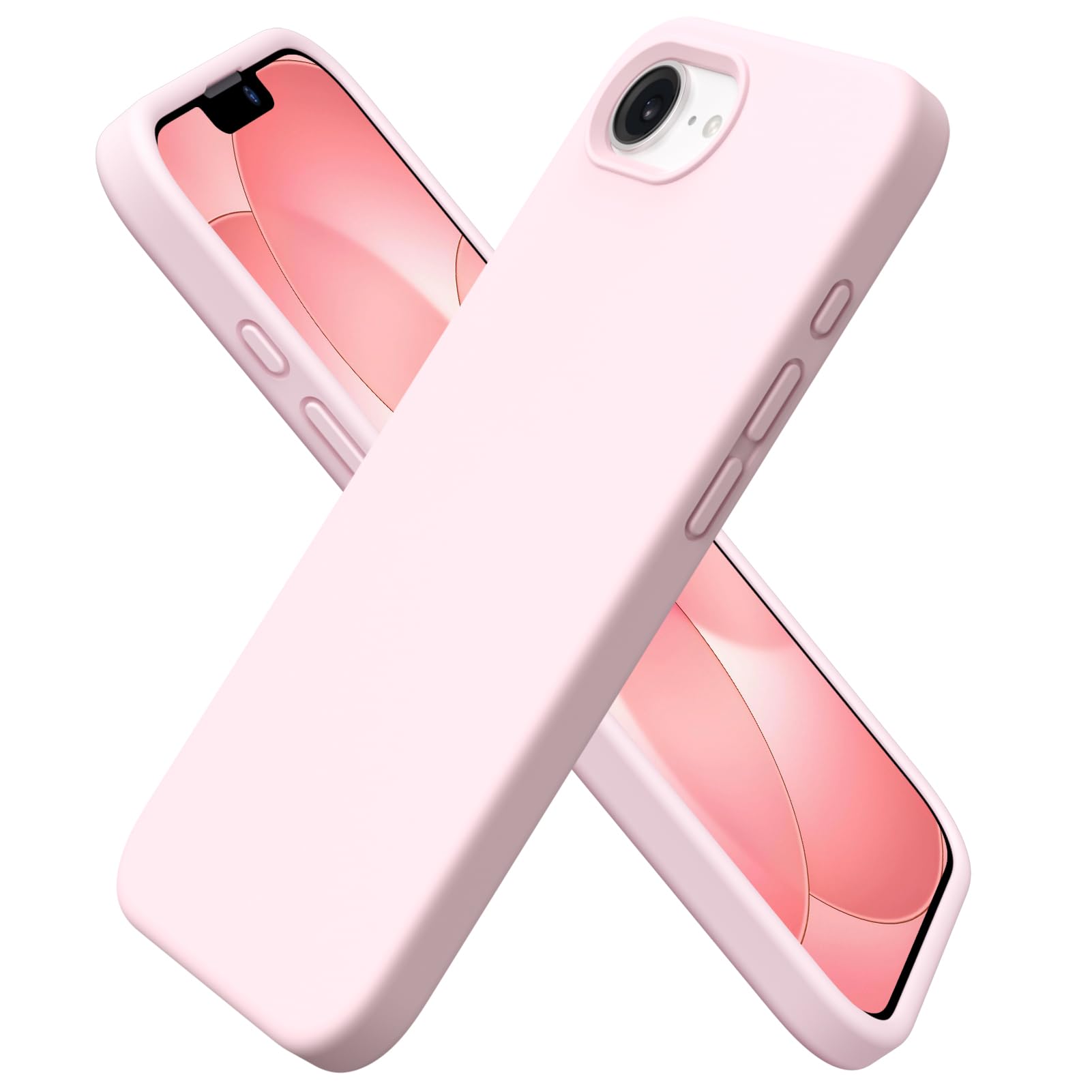 Case And For Iphone 16E Case 6.1", Liquid Silicone 3 Layers Full Covered pink