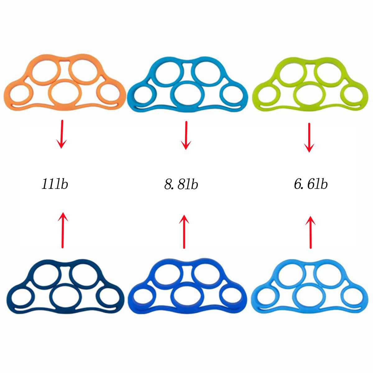 6 Pack Finger Strengthener - 3 Resistance Levels Silicone Exerciser - Hand Grip
