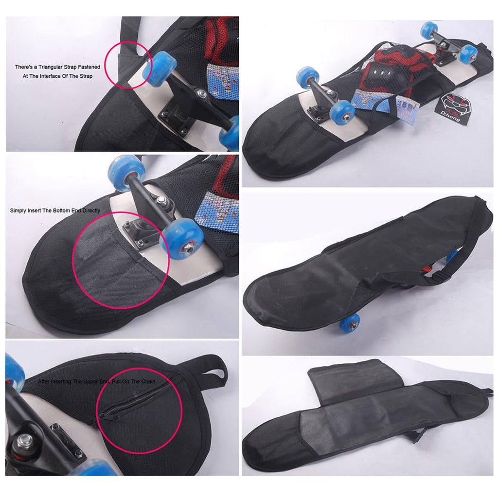 Skateboard Bag Backpack 31'' Slim Foldable Nylon Skate Board Carry Bags with Glo