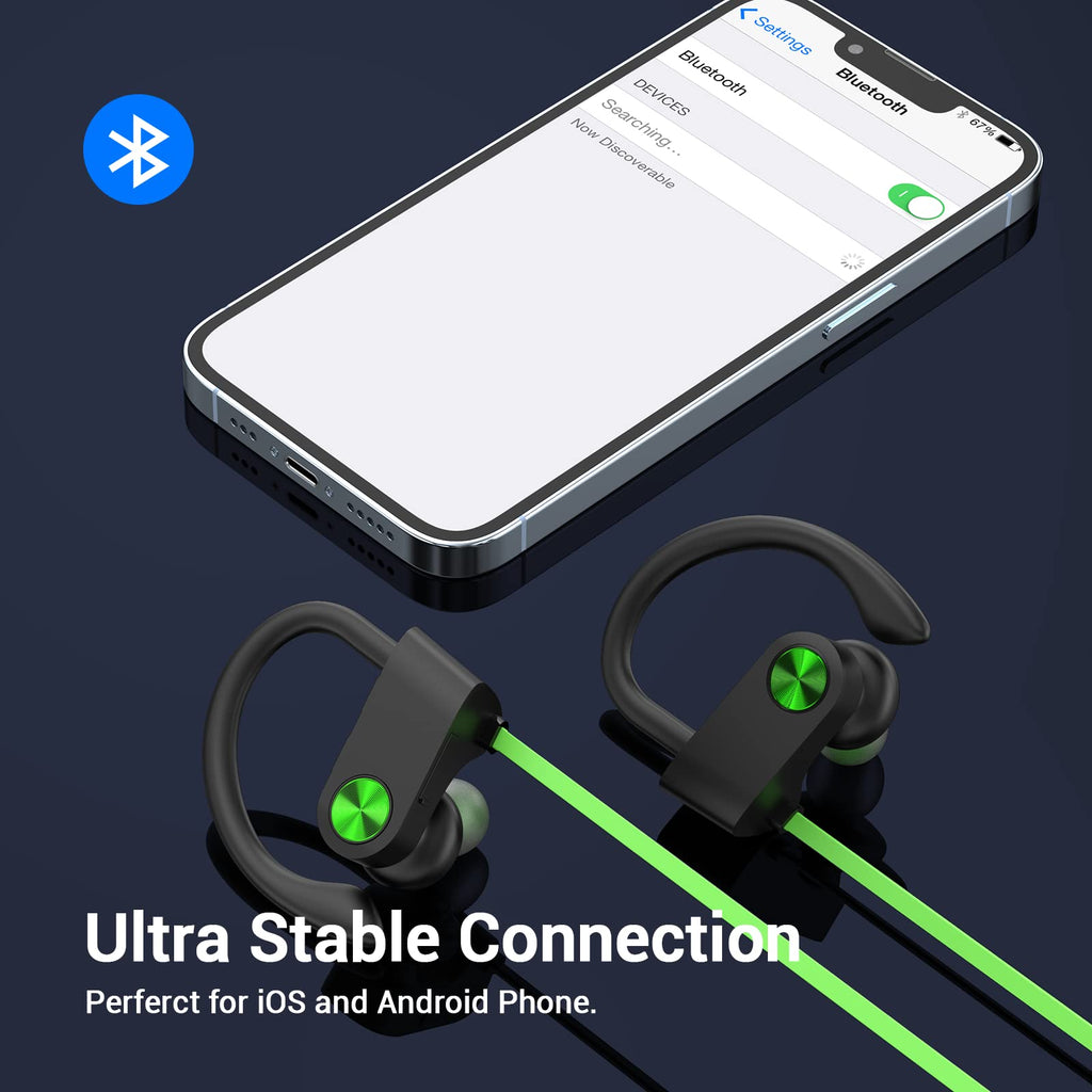 Bluetooth Headphones, HiFi Bass Stereo Earbuds with Noise Cancelling Mic, IPX7 W