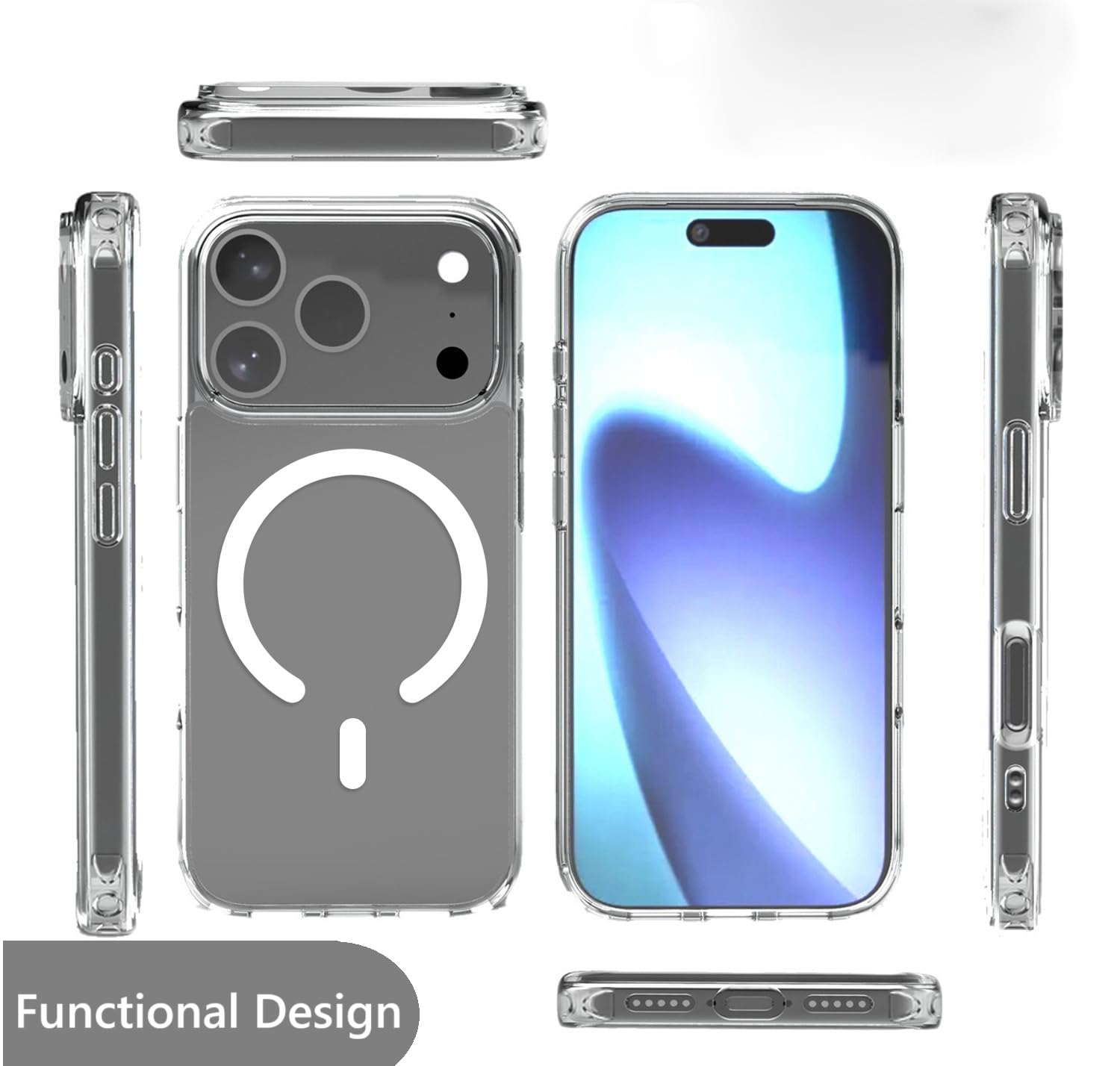 17 Pro Case, Transparent Acrylic Tpu Shockproof Phone Cover With Magnetic Wirele
