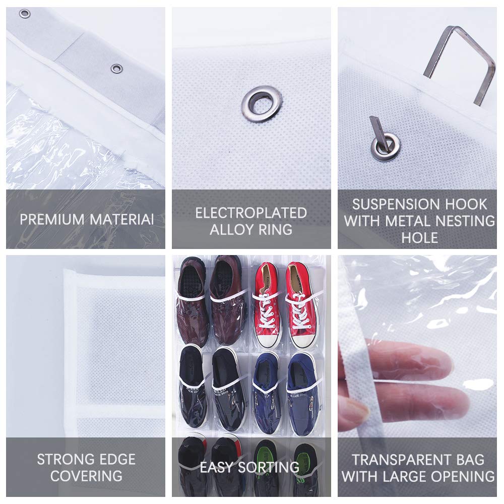 Shoe Organiser 24 Pockets — Folding Hanging Mesh Organiser with Hooks for Bedroo