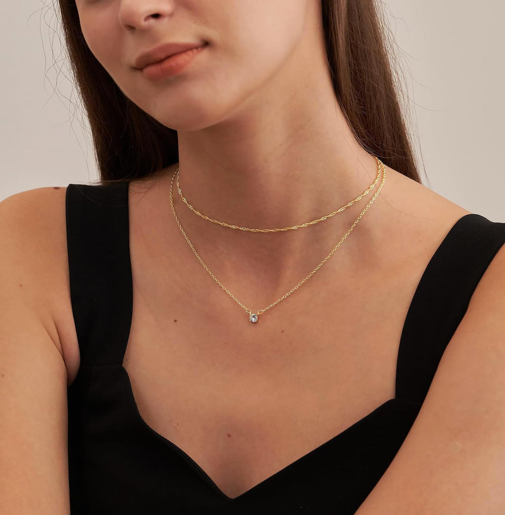 Layered Gold Necklaces for Women, Dainty Layered Necklace 14k Gold Plated/Silver