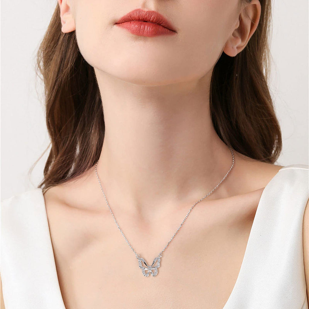 Butterfly Necklace - Rhinestone Pendant Necklaces for Women Butterflies Charm Je