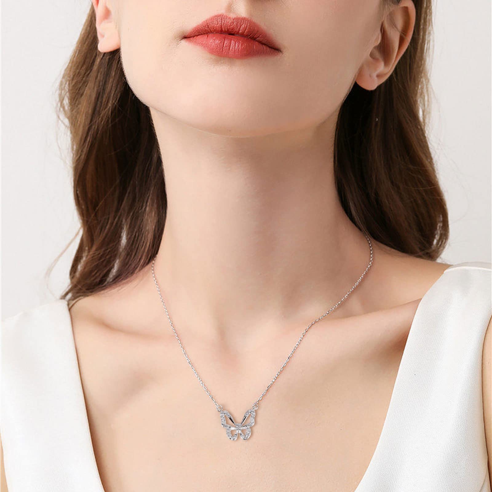 Butterfly Necklace - Rhinestone Pendant Necklaces for Women Butterflies Charm Je