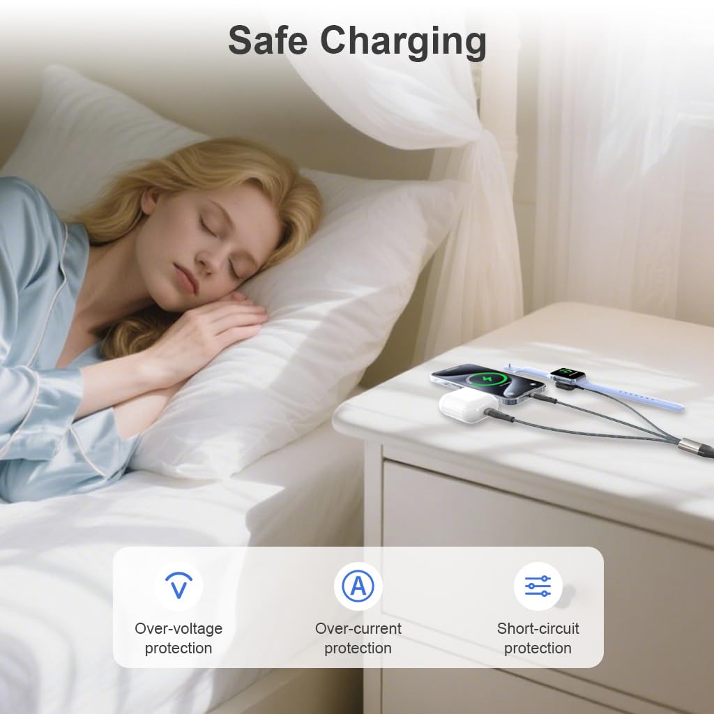 Multi Charging Cable for Apple Watch, iPhone & Galaxy - USB C/Lightning/Mic