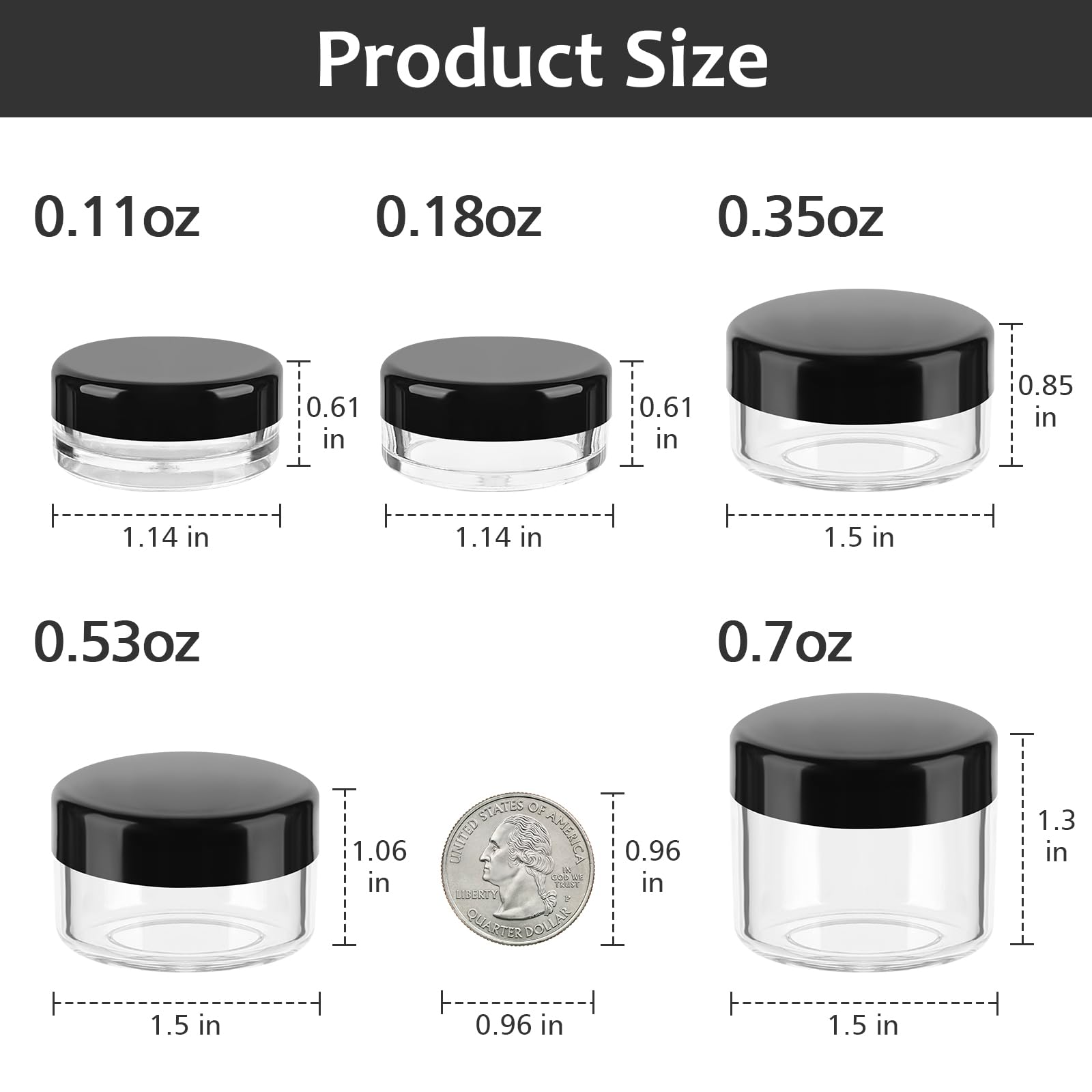 Makeup Travel Containers with Lids 0.11/0.18/0.35/0.53/0.7 OZ Size Cos