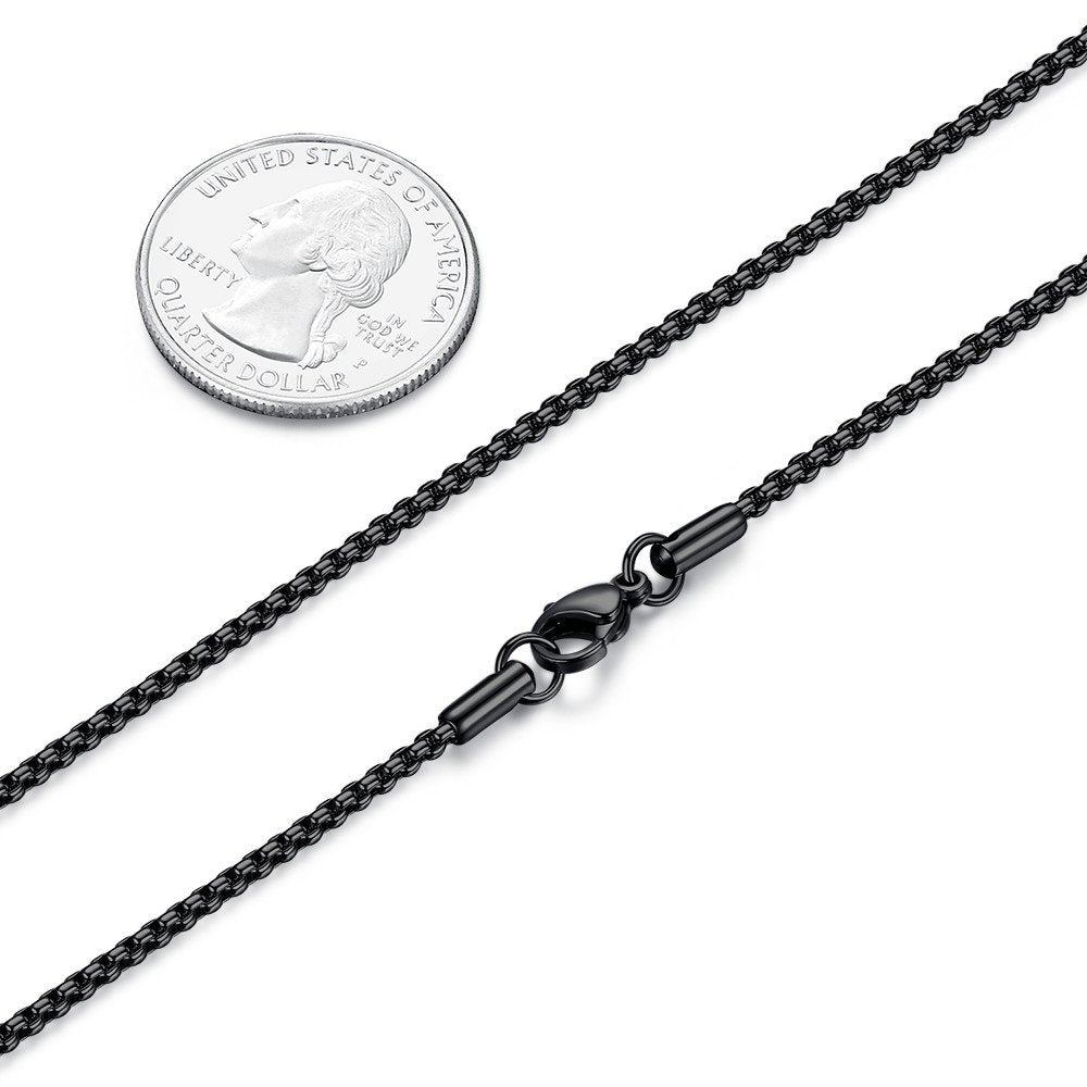 Mens Womens 2mm Stainless Steel Black Rolo Cable Chain Necklace (24 Inch)