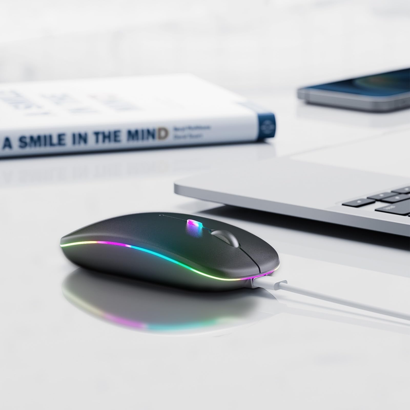 Mouse, Rechargeable, Led, Silent, Ultra-Thin Design (Bluetooth 5.2 And 2.4Ghz Us