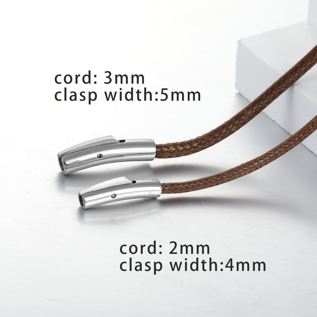 Brown Waterproof Braided Leather Cord Necklace with Durable Stainless Steel Snap