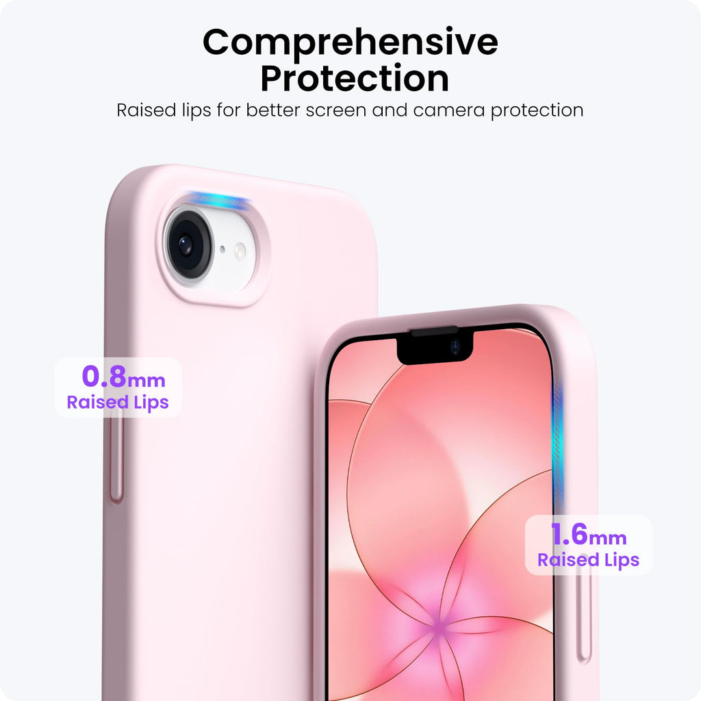 Case And For Iphone 16E Case 6.1", Liquid Silicone 3 Layers Full Covered pink