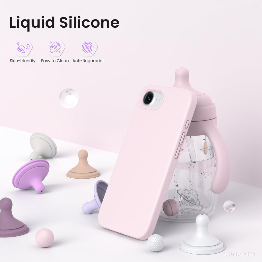 Case And For Iphone 16E Case 6.1", Liquid Silicone 3 Layers Full Covered pink