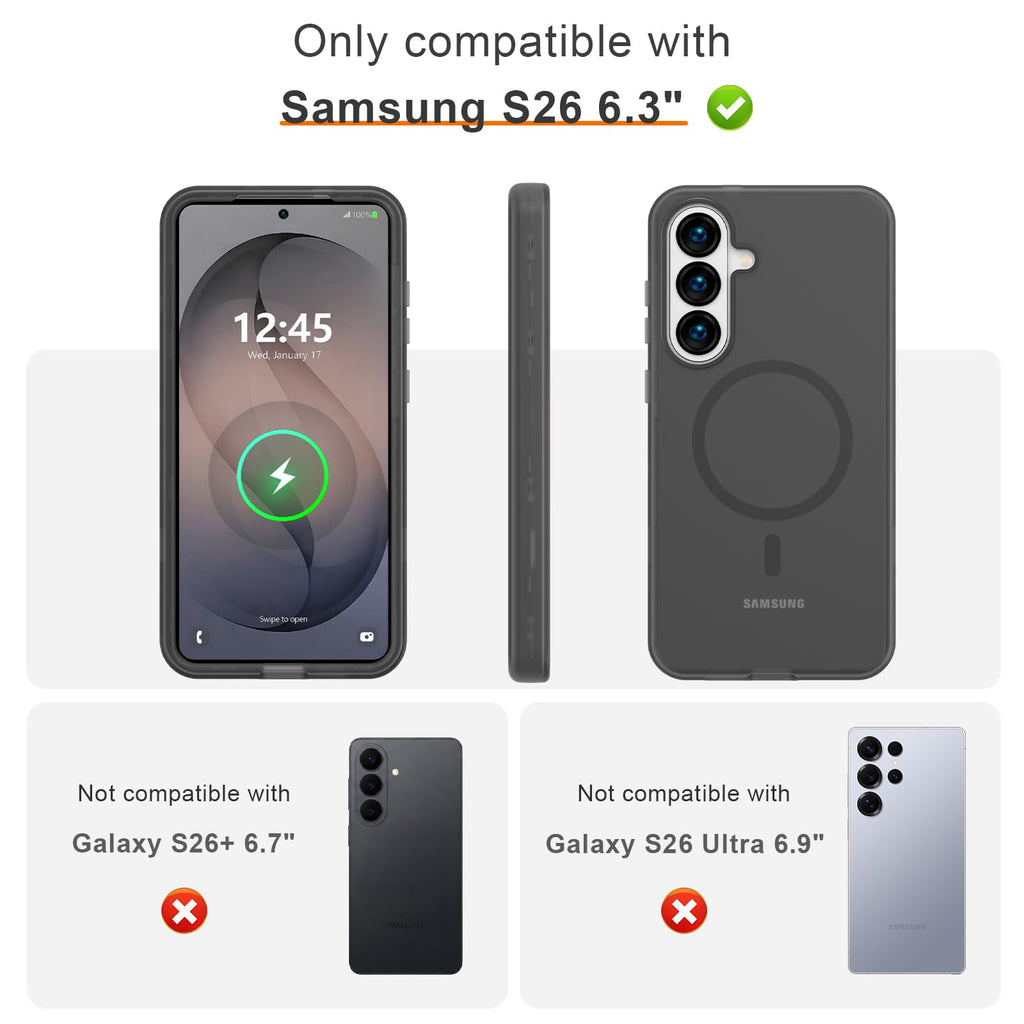 Galaxy S26 Case - Magnetic Matte Shockproof Cover, Translucent Full Body Protect