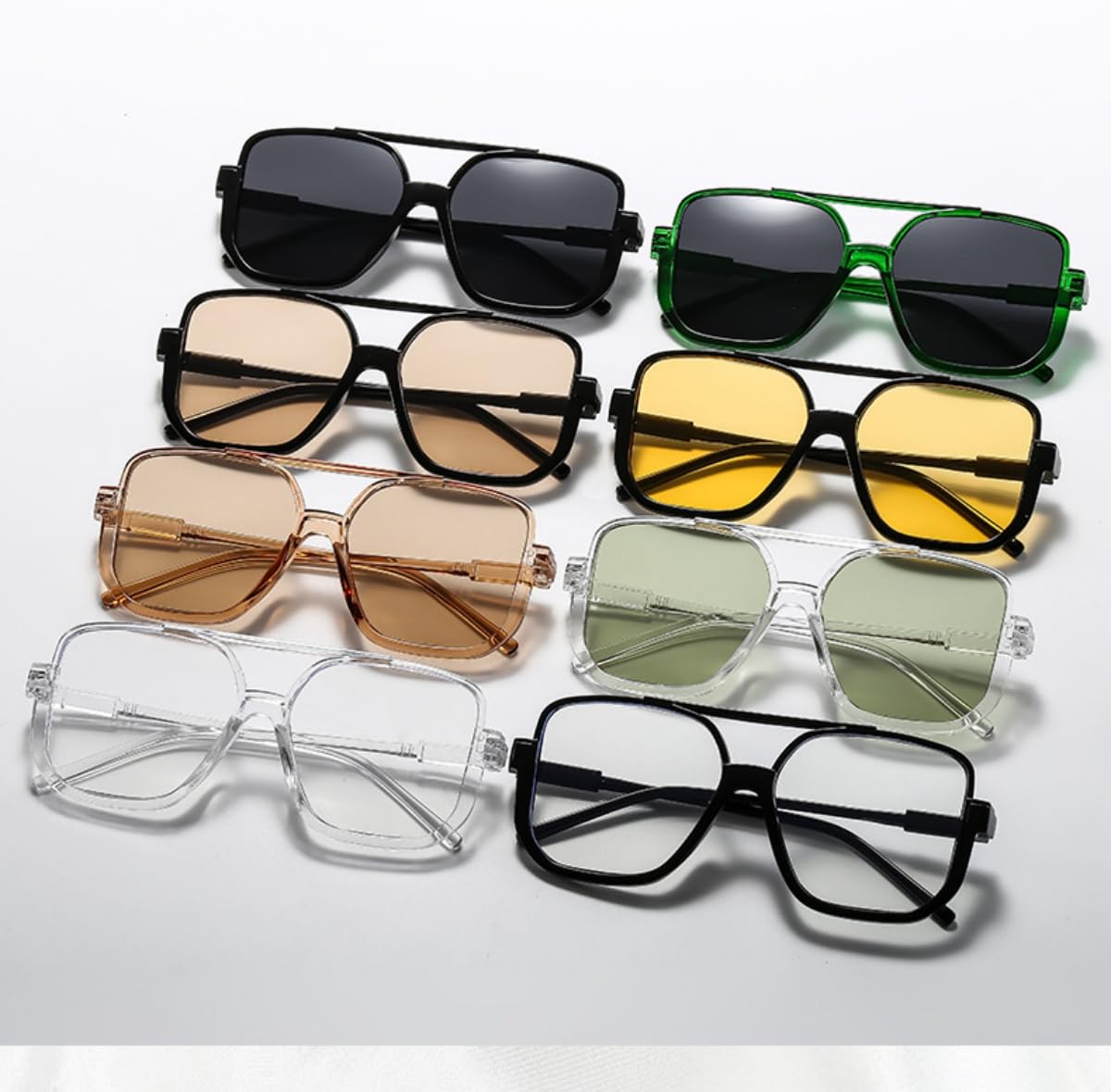 Pieces Retro Oversized Aviator Sunglasses for Women Men Square Semi Rimless 70