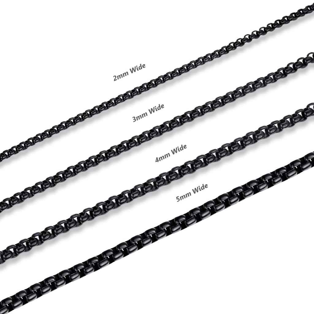 Mens Womens 2mm Stainless Steel Black Rolo Cable Chain Necklace (24 Inch)