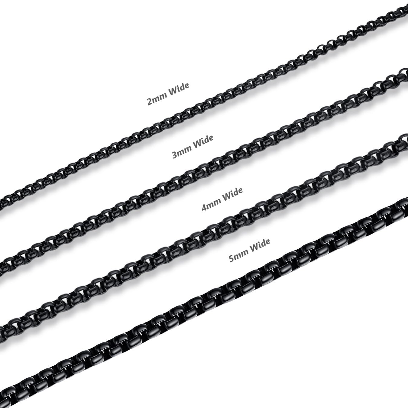 Mens Womens 2mm Stainless Steel Black Rolo Cable Chain Necklace (24 Inch)