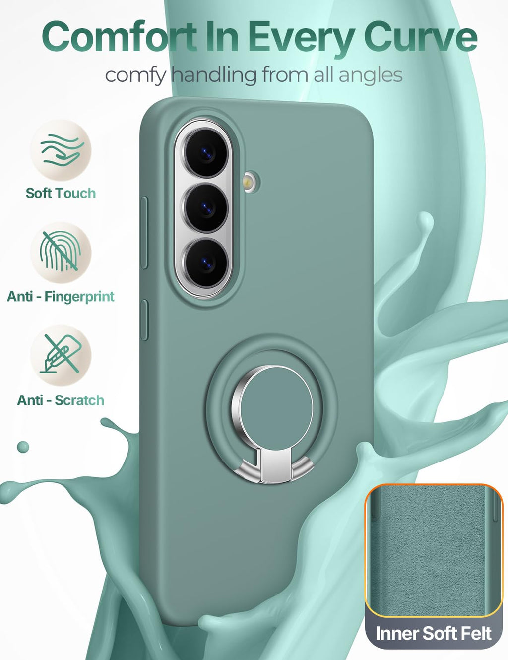 for Samsung Galaxy S26 Case Silicone, [Soft 2-Way Ring Holder Stand] [Anti-Scrat