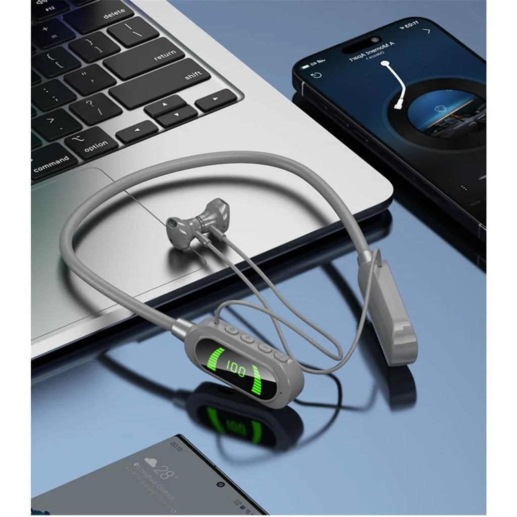 Wireless Neckband Earphones with LED BT5.3 20H Play time Water Resistant Noise C