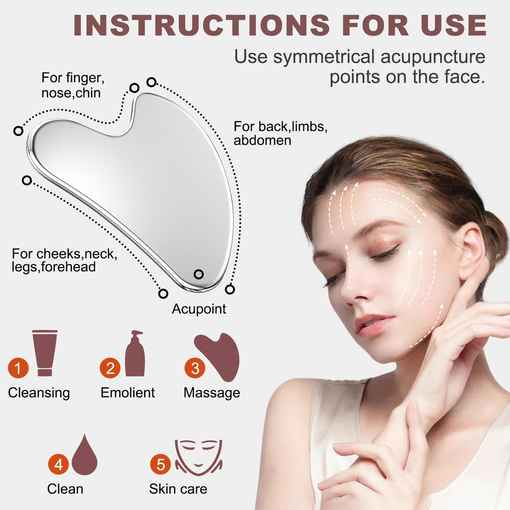 Metal Gua Sha Tool — Stainless Steel Facial Sculpting for Face & Body Muscle Ten