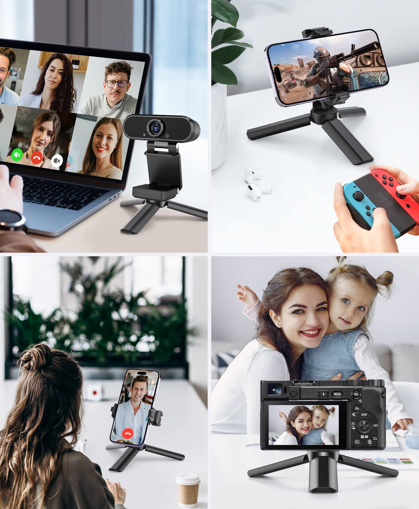 Mini Tripod with Universal Phone Holder & Cold Shoe, Lightweight Phone Stand & C