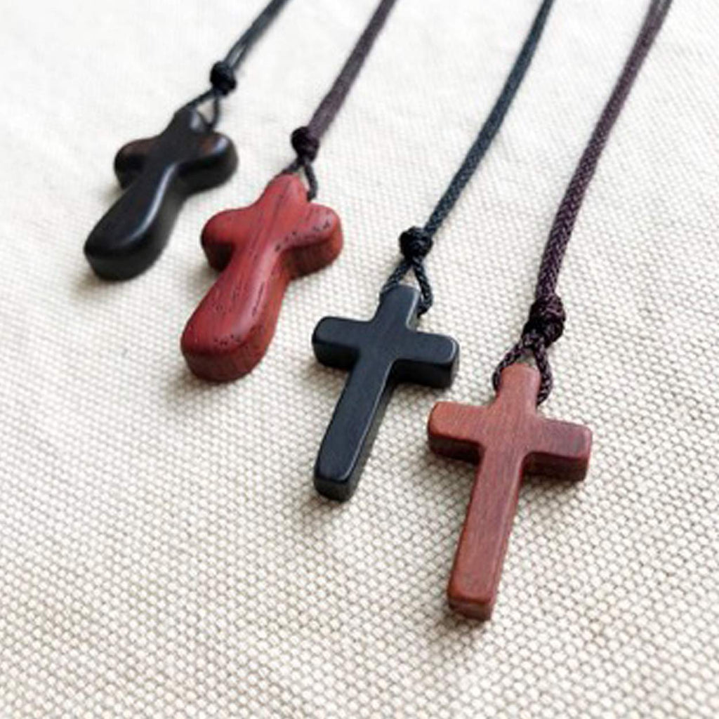 Sandalwood Wooden Cross Pendant Necklaces for Women Men Handcrafted Gift Wood Ha