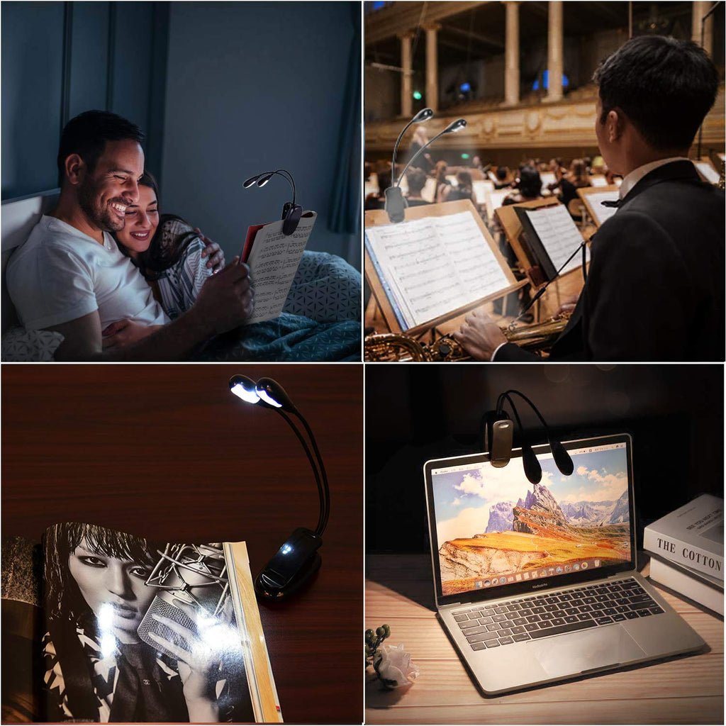 Stand Light, 1/2/4/10 Pack Clip on LED Book Lights, USB and AAA Battery Operated