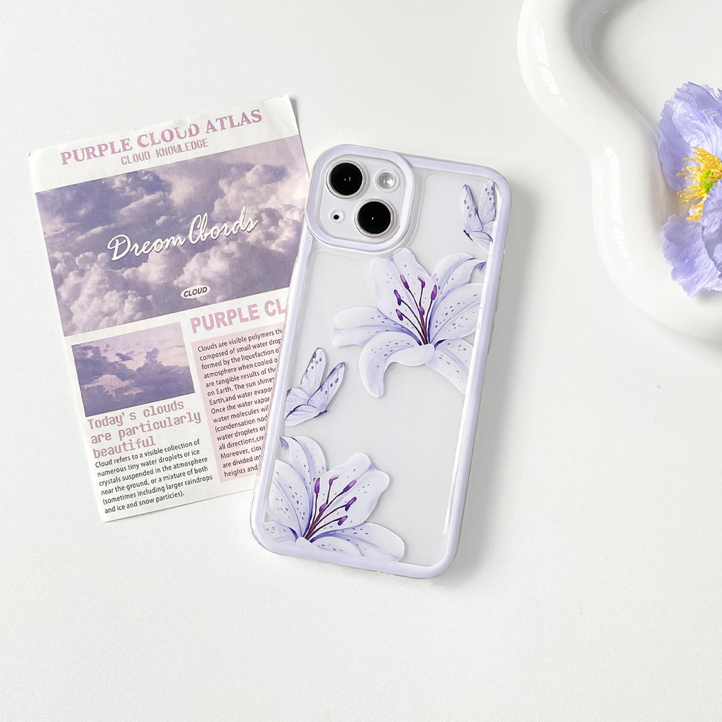 iPhone 14 Case Cute Durable Lily Flower Floral Butterfly Pattern For Women Girls Color