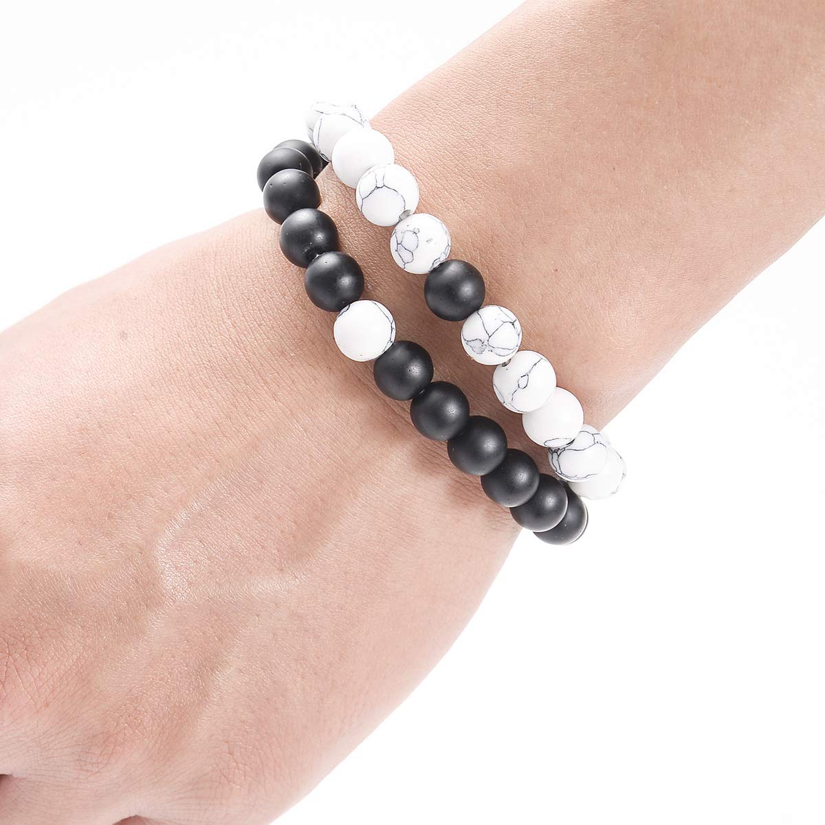 CNLQ Long Distance Bracelets For Lovers Couples Matching Gift Matte Agate 8mm Be