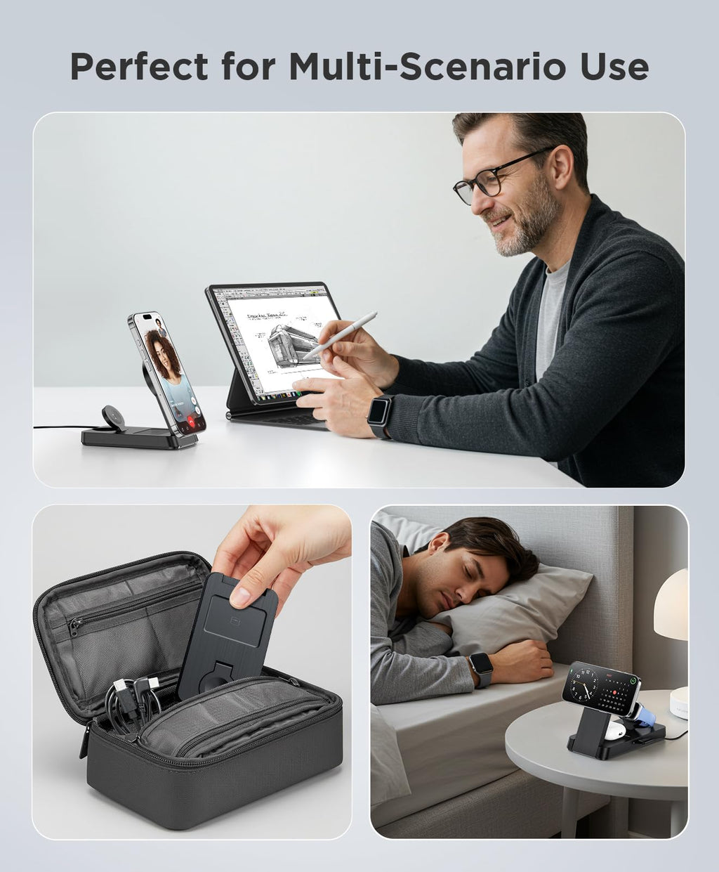 1 Magnetic Wireless for iPhone Charging Station: Foldable Portable Charger