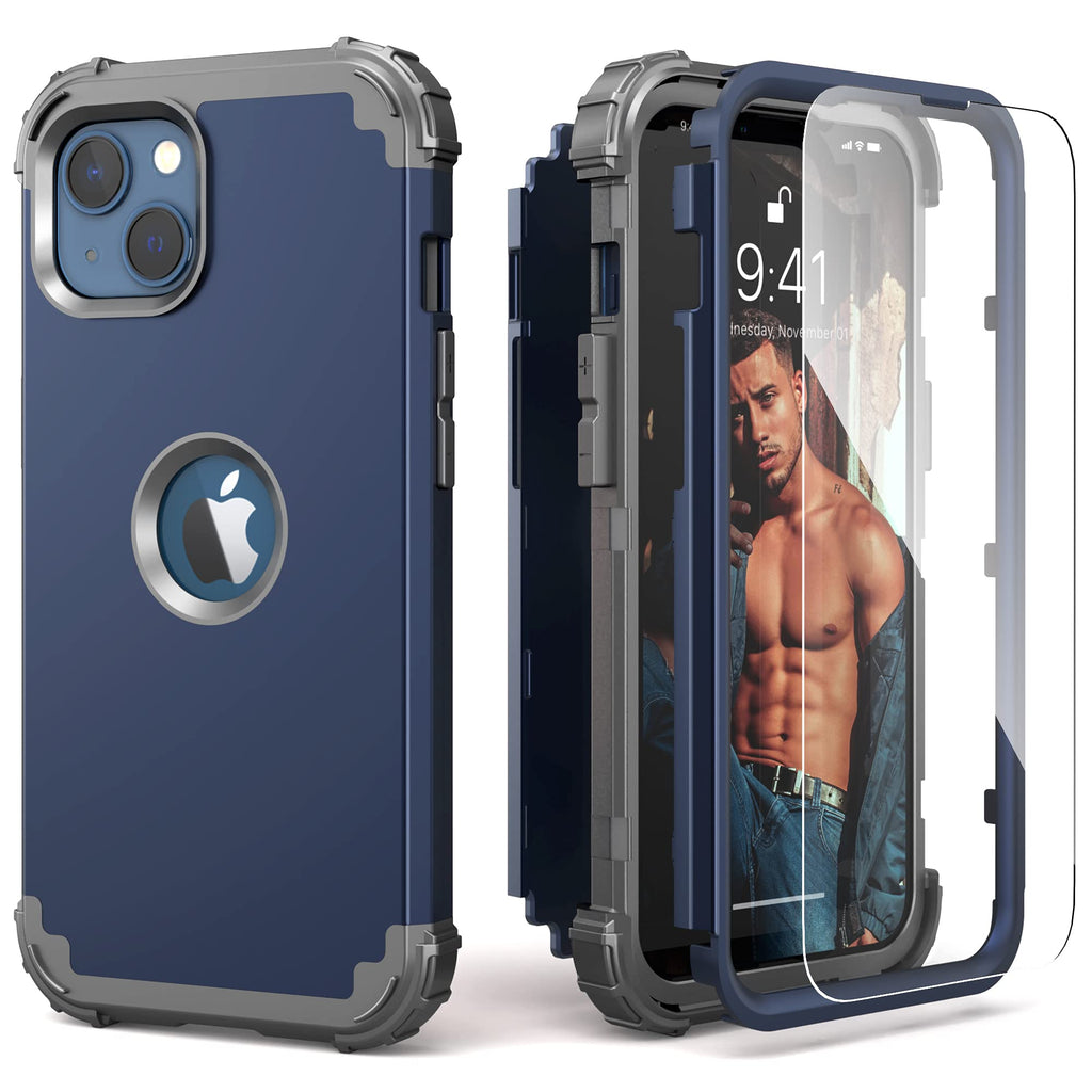 for iPhone 13 Case with Screen Protector, for iPhone 14 Case, Hybrid Shockproof