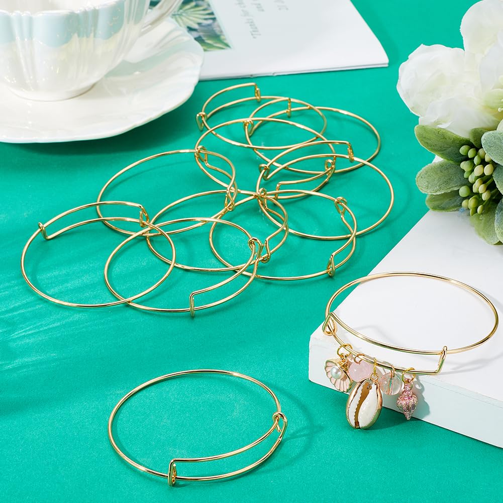 12Pcs Gold Expandable Bangle Adjustable Wire Bracelets Stainless Steel Blank Met