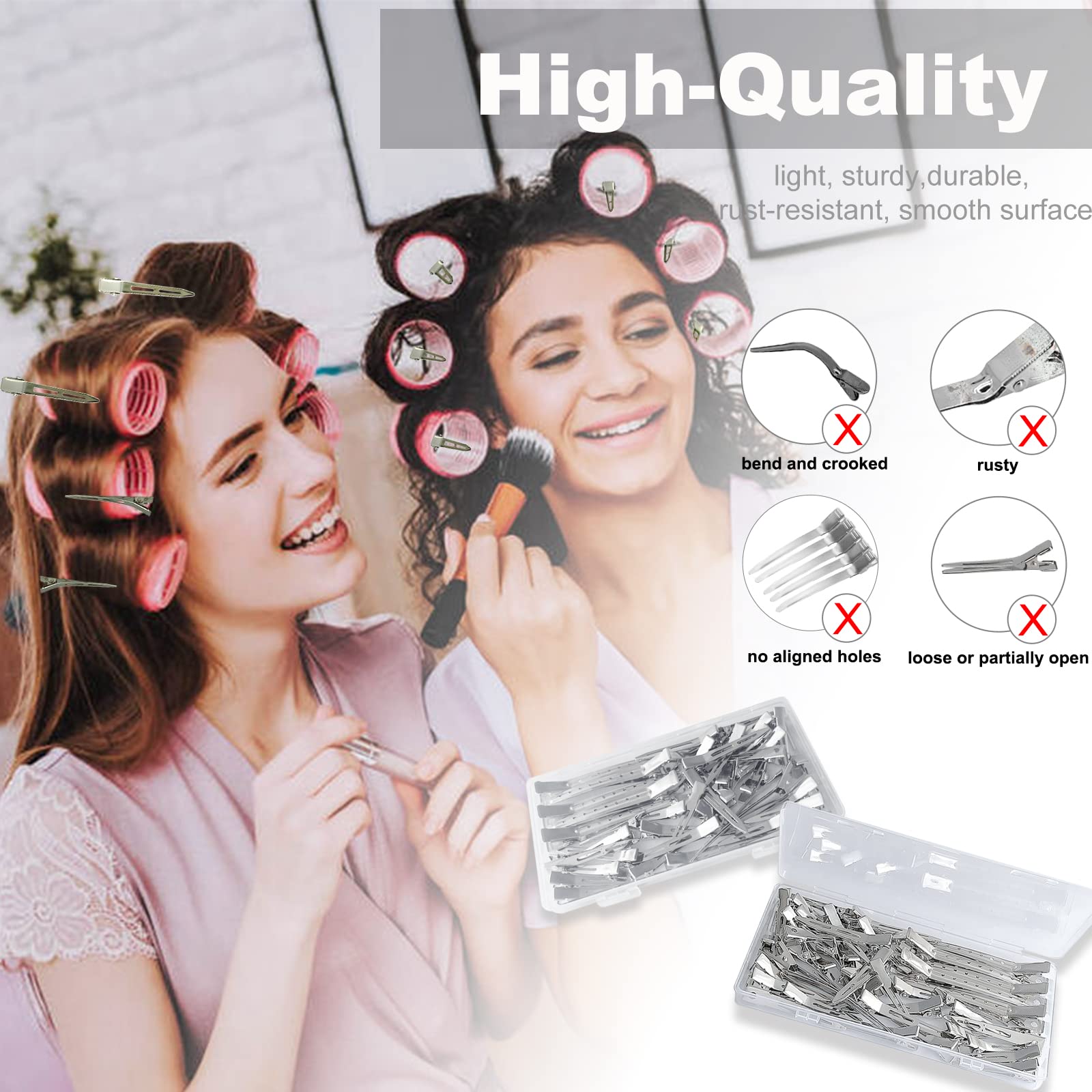 Duck Bill Hair Clips 42 Pack — Metal Styling Duckbill Clips Set for Women with C