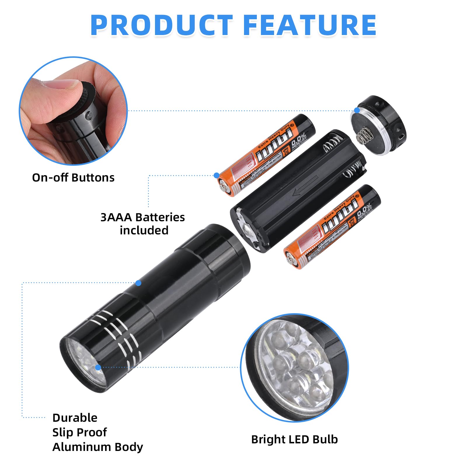 of Flashlights 9 LED Mini Aluminum Flashlight Bulk with Lanyard 15 AAA Ba