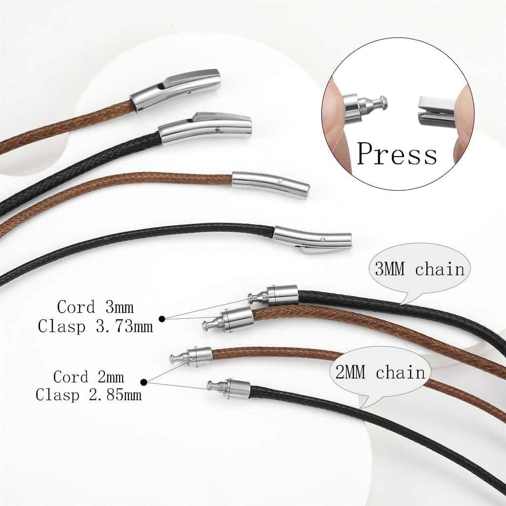 Brown Waterproof Braided Leather Cord Necklace with Durable Stainless Steel Snap
