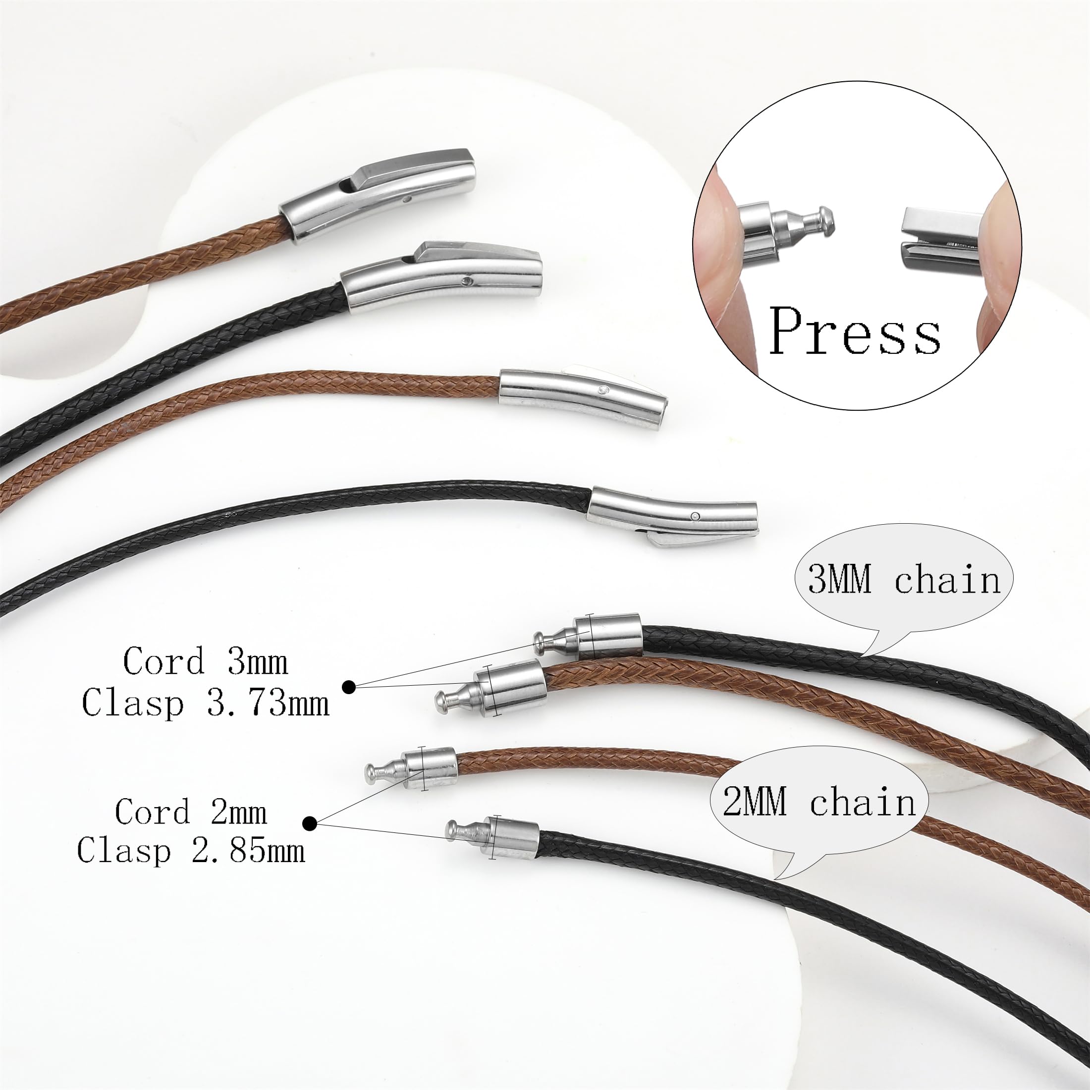 Brown Waterproof Braided Leather Cord Necklace with Durable Stainless Steel Snap