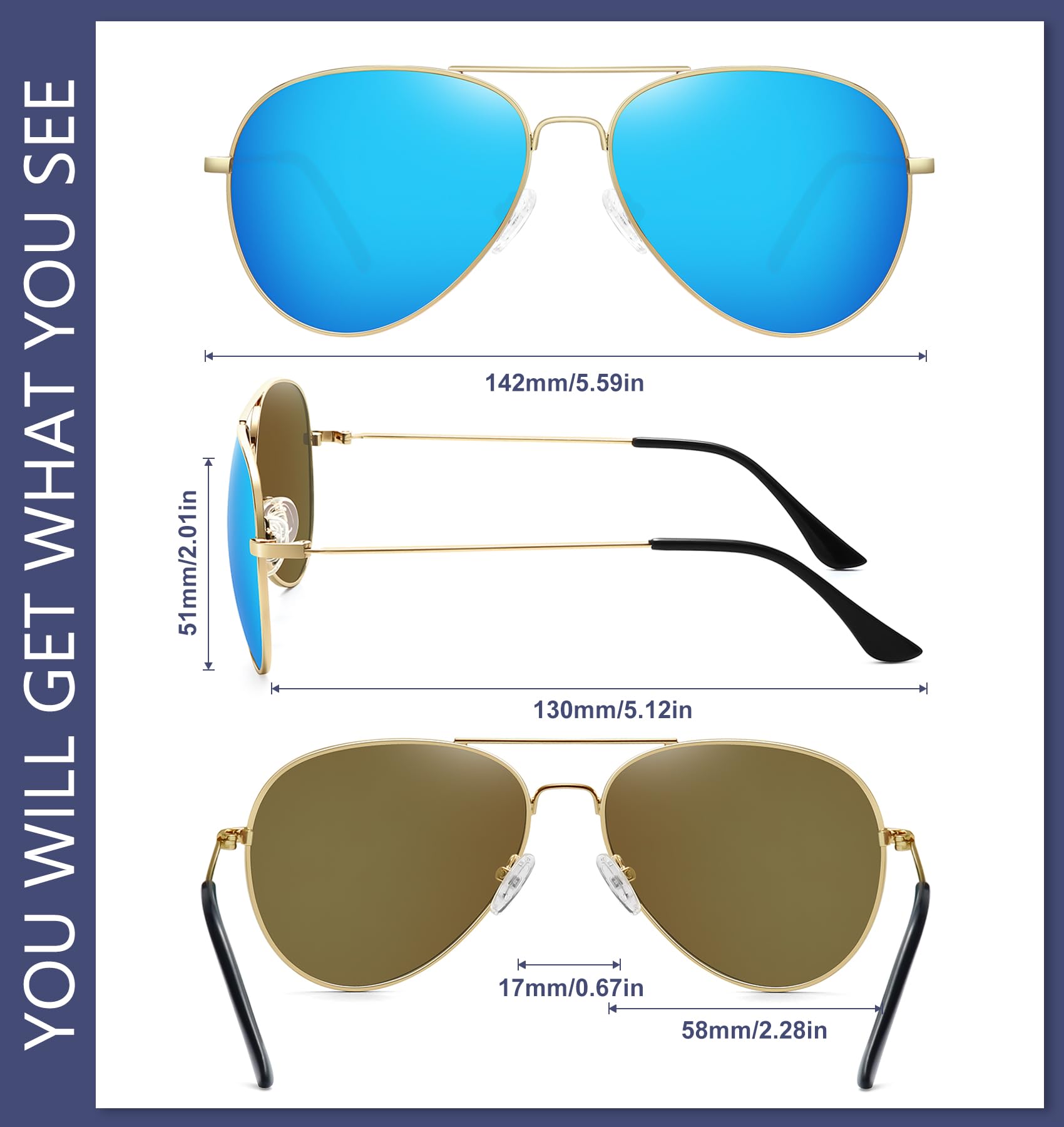 Polarized Aviator Sunglasses — UV Protection for Women & Men