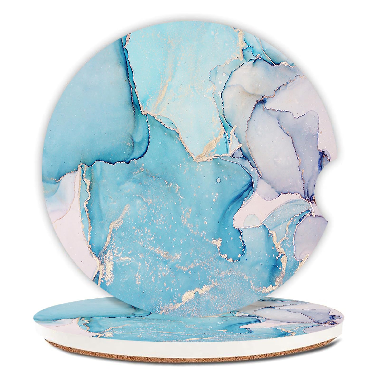 Cup Holder Coasters 2 Pack — Absorbent Ceramic Stone with Cork Base for Women &