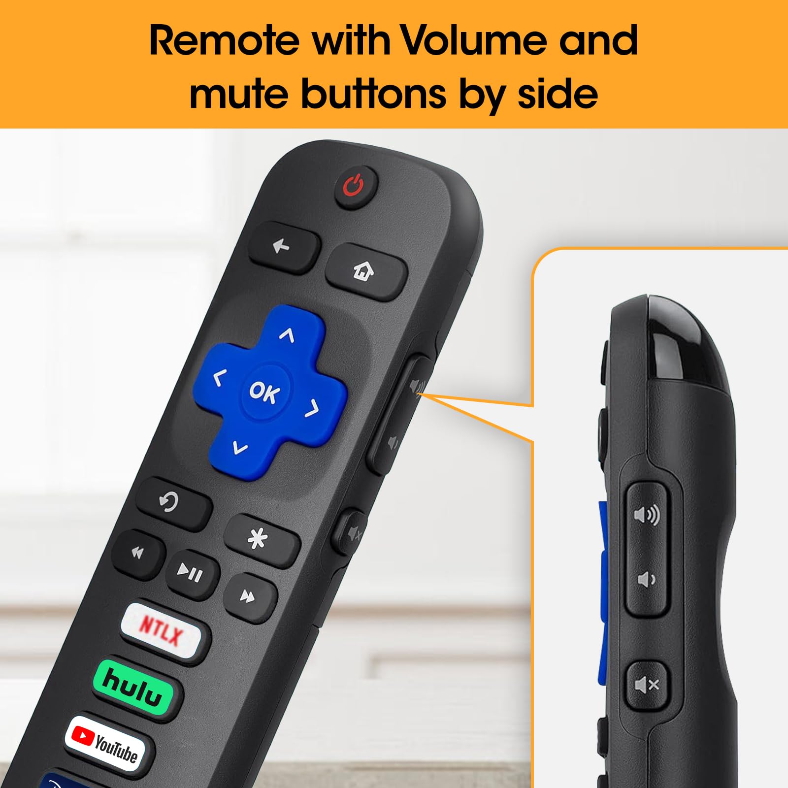 Replacement Remote Control Only For Roku Tv, Compatible For Tcl Roku/Hisense Rok