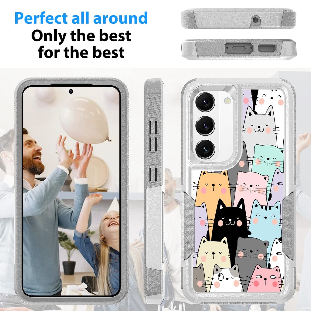 Case for Samsung Galaxy S23, Cute Funny Cats Pattern Shock-Absorption Hard PC an