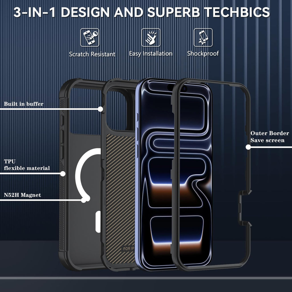 For Iphone 17 Pro Case, Magsafe, 3-Layer Heavy Duty Full-Body Cover, Military-Gr