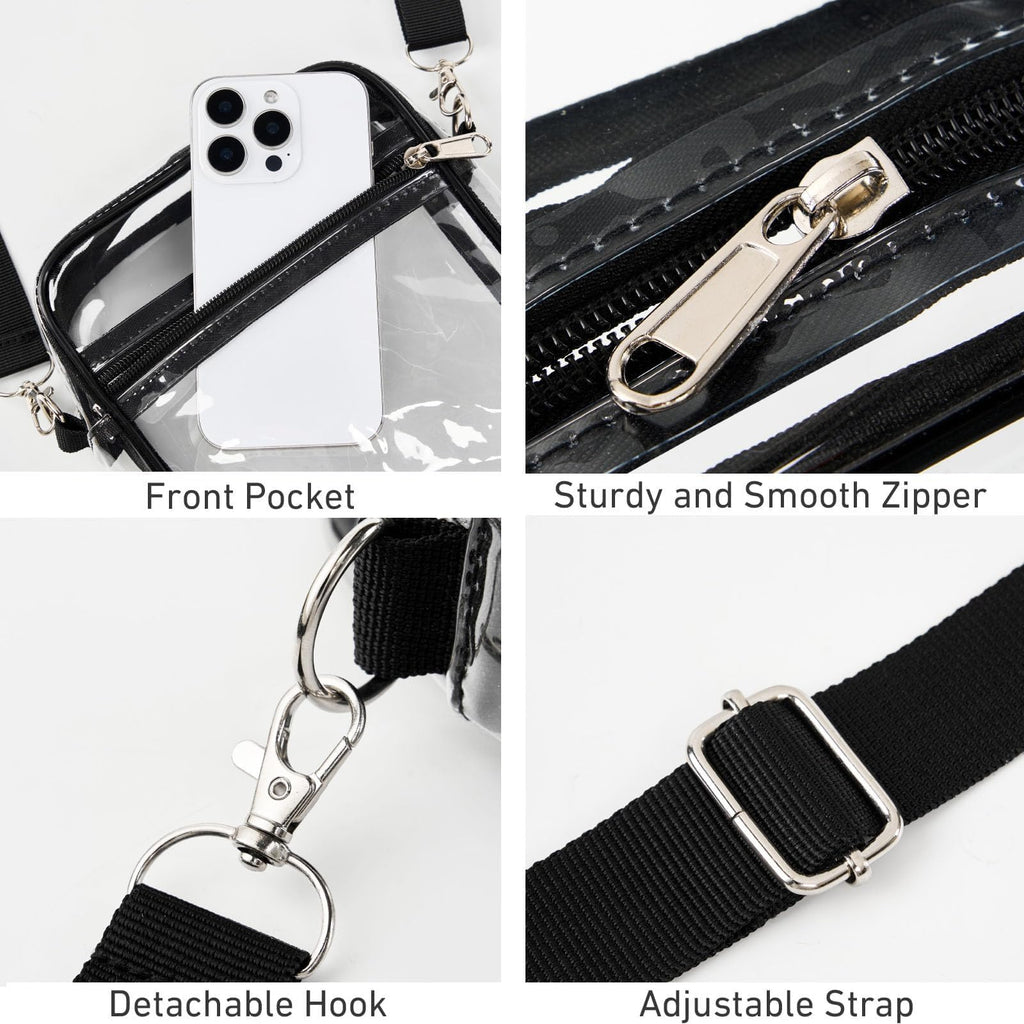 Crossbody Purse Bag, Clear Bag Stadium Approved with Front Pocket for Conc