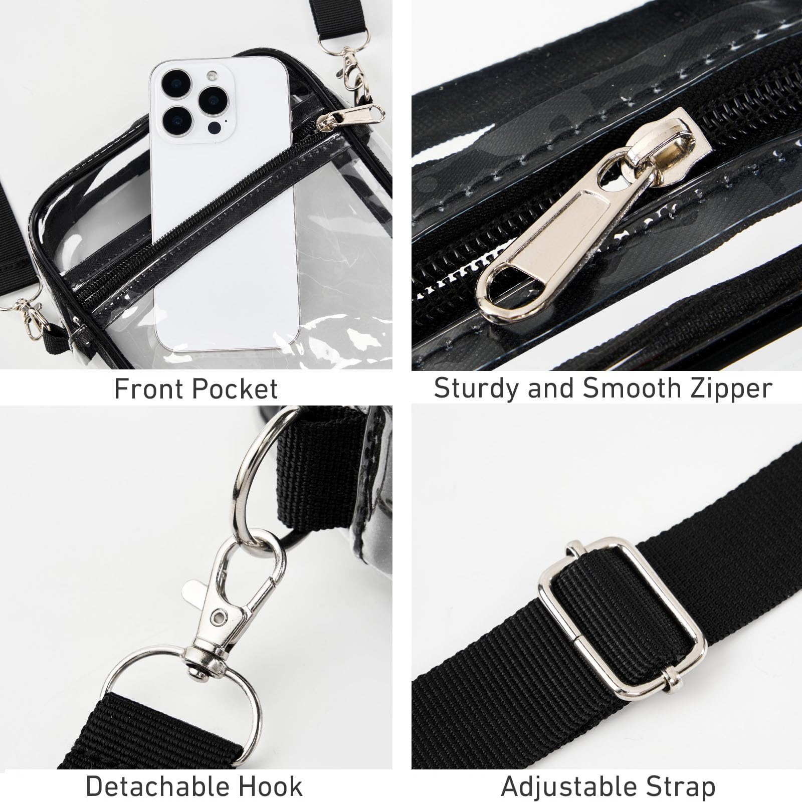 Crossbody Purse Bag, Clear Bag Stadium Approved with Front Pocket for Conc