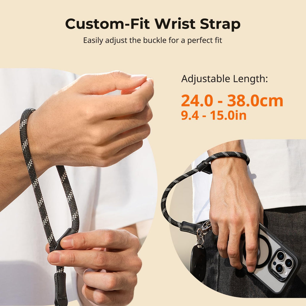 Phone Wrist Strap, 38Cm Leather & Nylon Wrist Strap For Smartphones With Built-I
