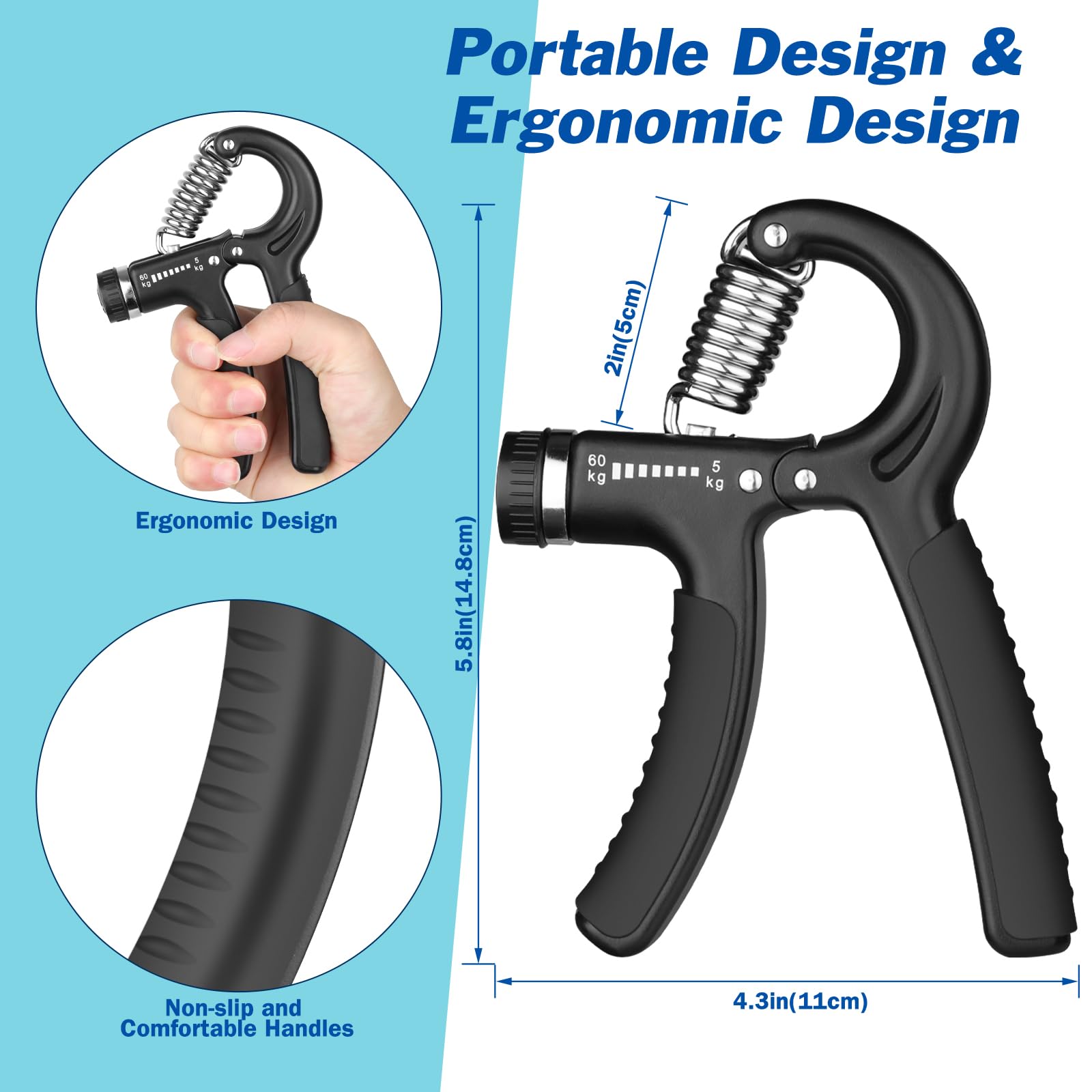 Grip Strength Trainer, Hand Grip Exerciser Strengthener with Adjustable Resistan