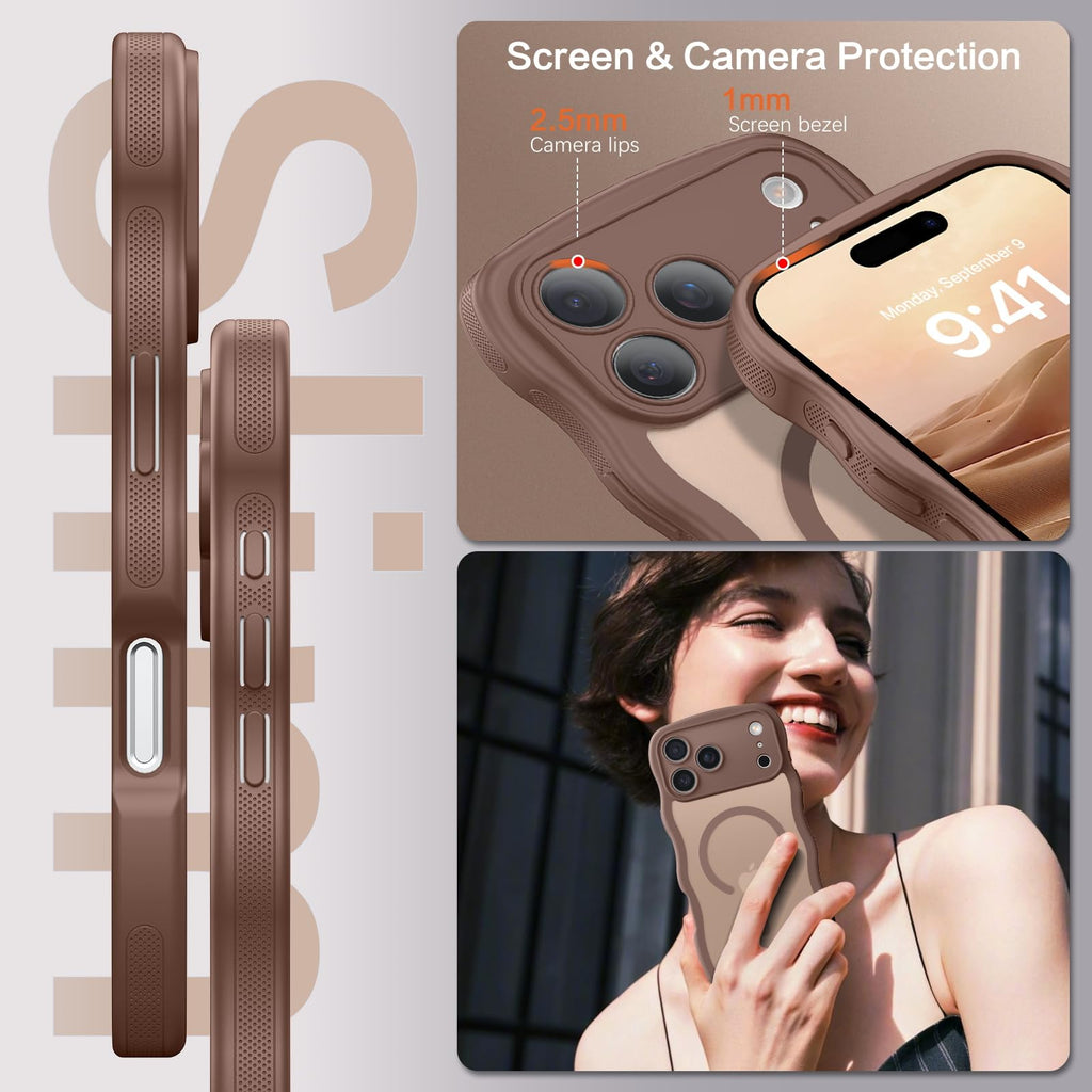 For Iphone 17 Pro Case, Cute Wavy Full Camera Protection [ Magsafe] Matte Anti-S